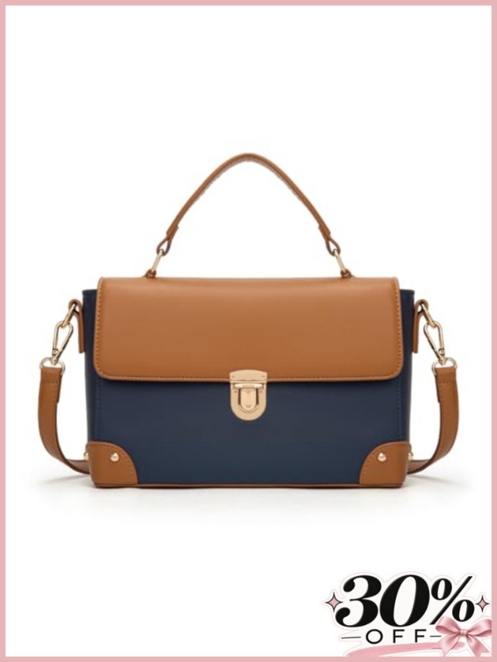 Vegan Leather Crossbody Satchel Top Handle Purse Adjustable Strap